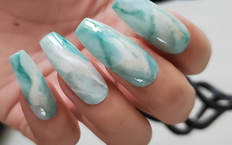 Mẫu Nail Loang / Vân Đá Tông Màu Xanh Ngọc Bích